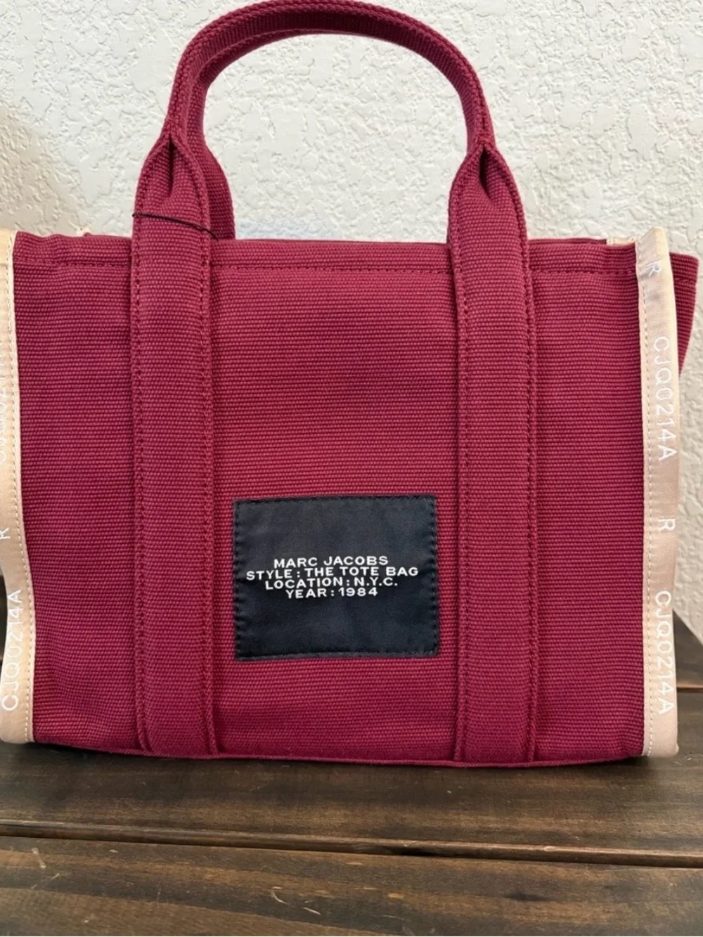 Marc Jacobs Burgundy Canvas Tote with Cream Trim